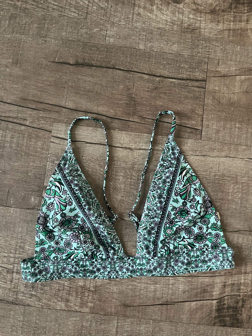 Green Floral Print Bikini Top
